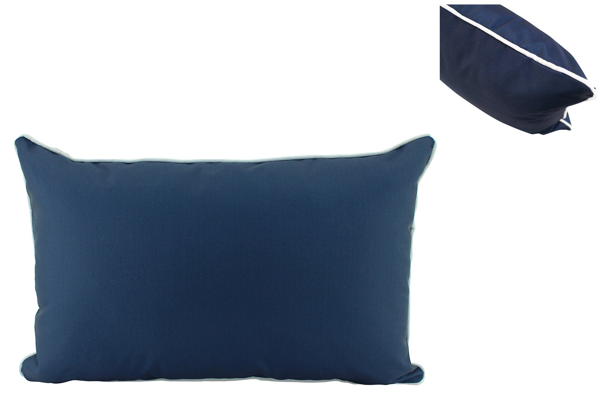 Outdoor Lumbar Cushion, Navy with white piping 50cm x 30cm