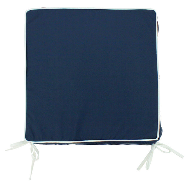 Indoor / Outdoor Double Sided Seat Pad, Navy with white piping 42cm x 42cm