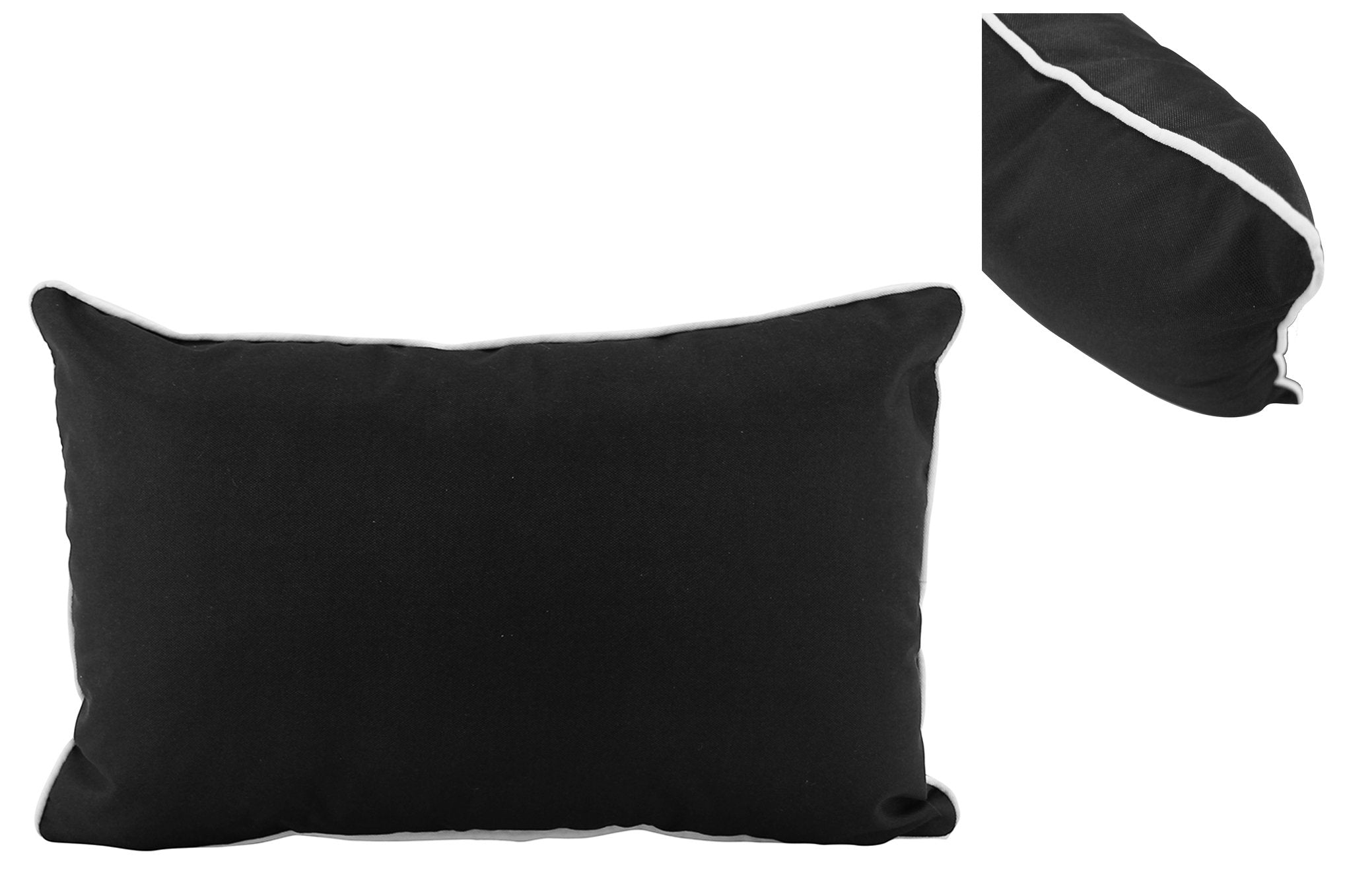 Outdoor Lumbar Cushion, Black with white trim 50cm x 30cm