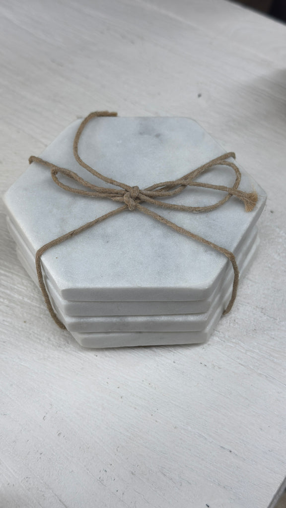 Marble Coaster (Set of 4) Hexagon White