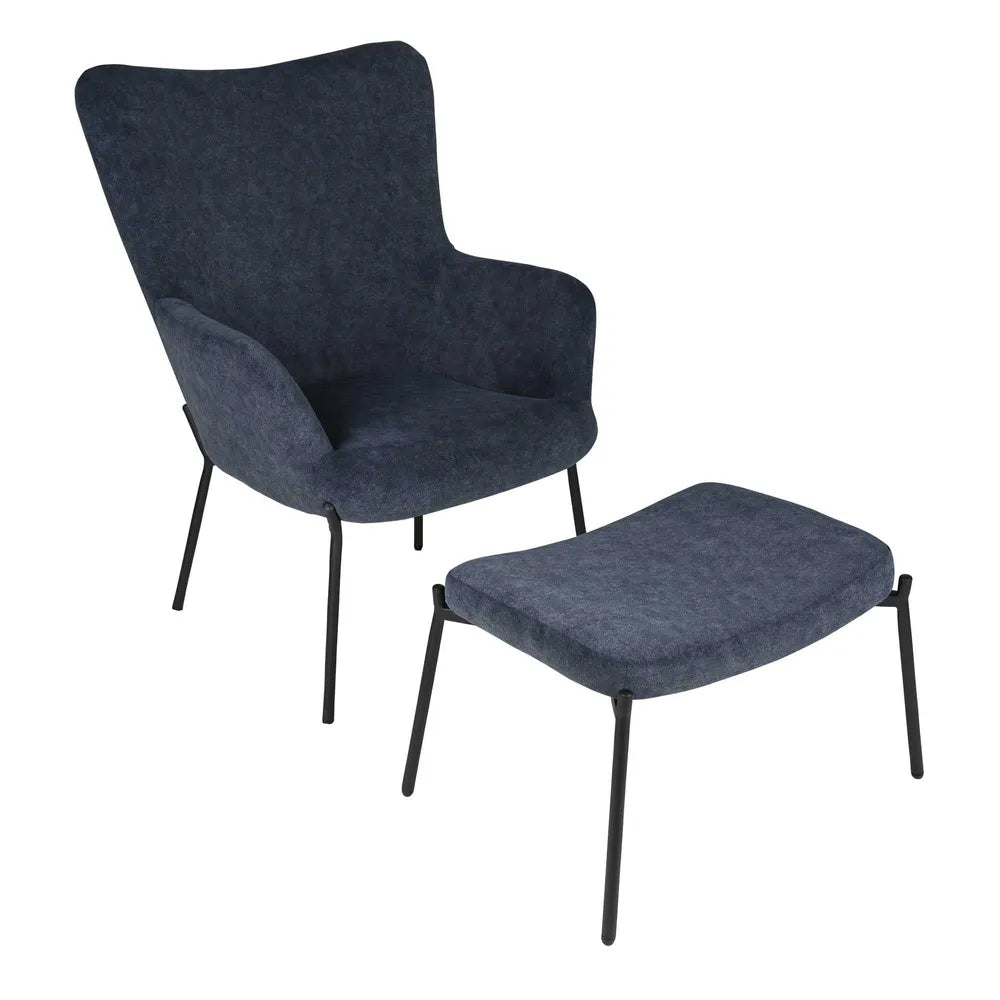 Justin Armchair Velvet with Stool Navy