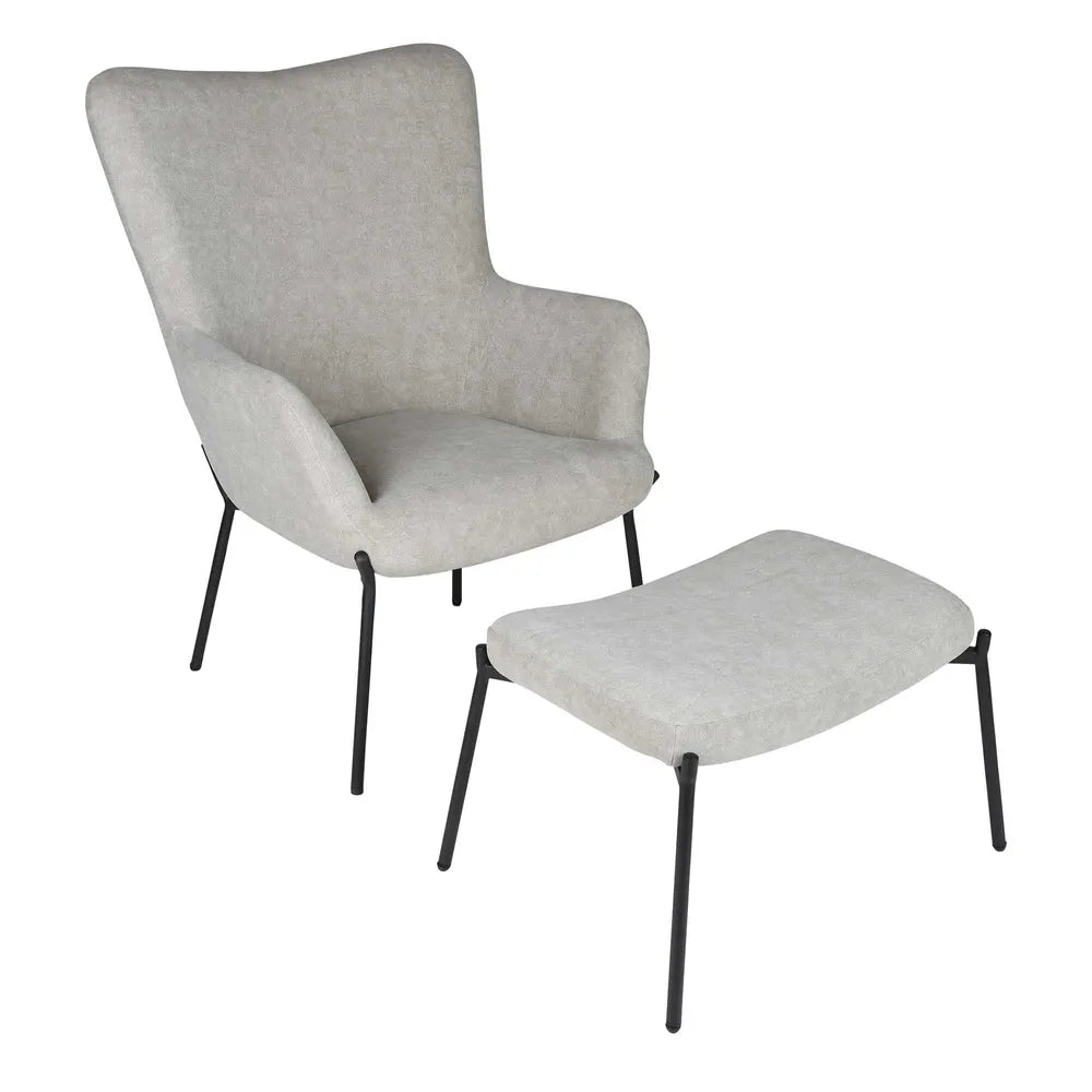 Justin Armchair Velvet with Stool Grey