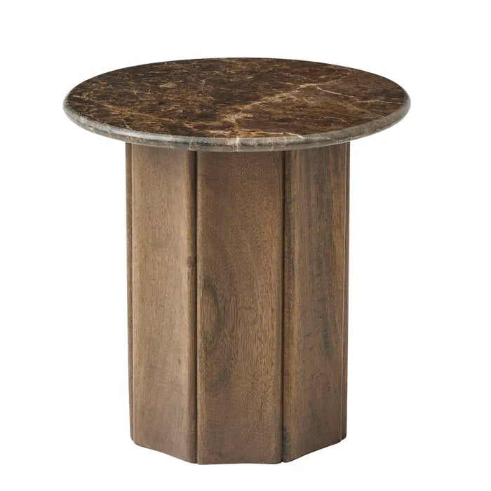 Luna Natural Marble & Wood Side Table