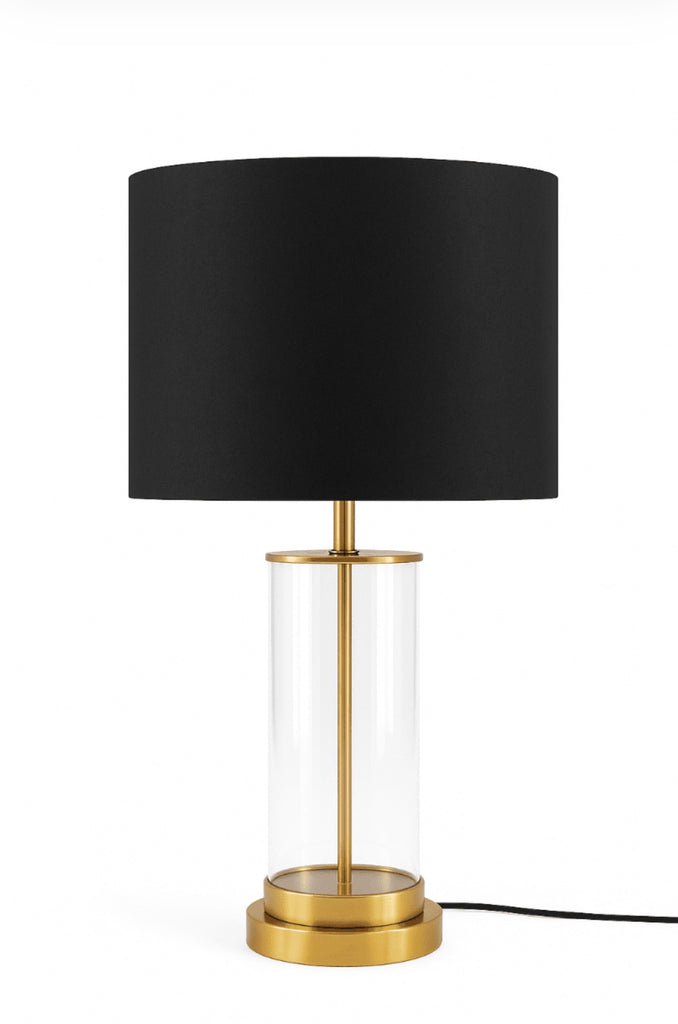 Glass Lamp & Black Shade - Gold Plated