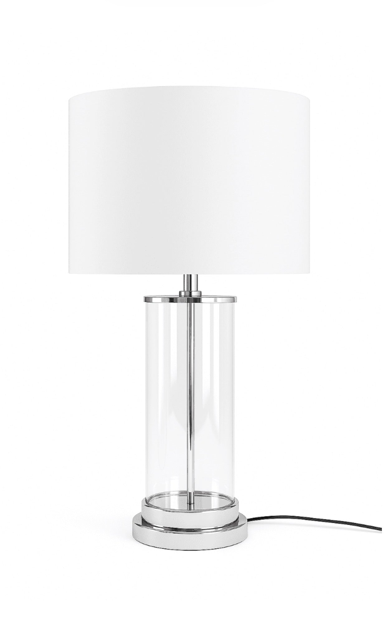 Glass Lamp & White Shade - Chrome Plated