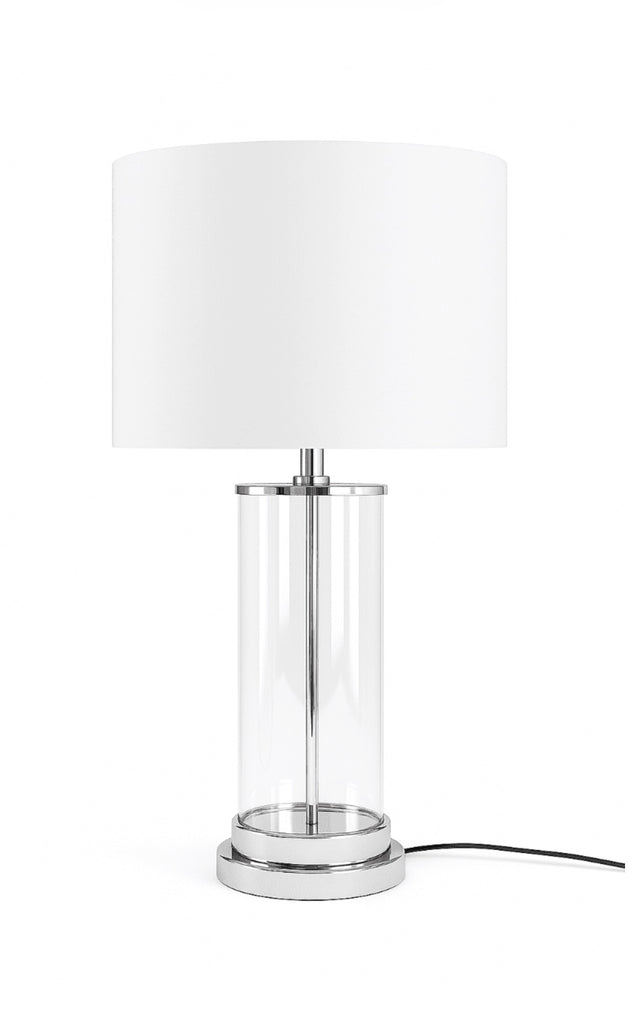 Glass Lamp & White Shade - Chrome Plated