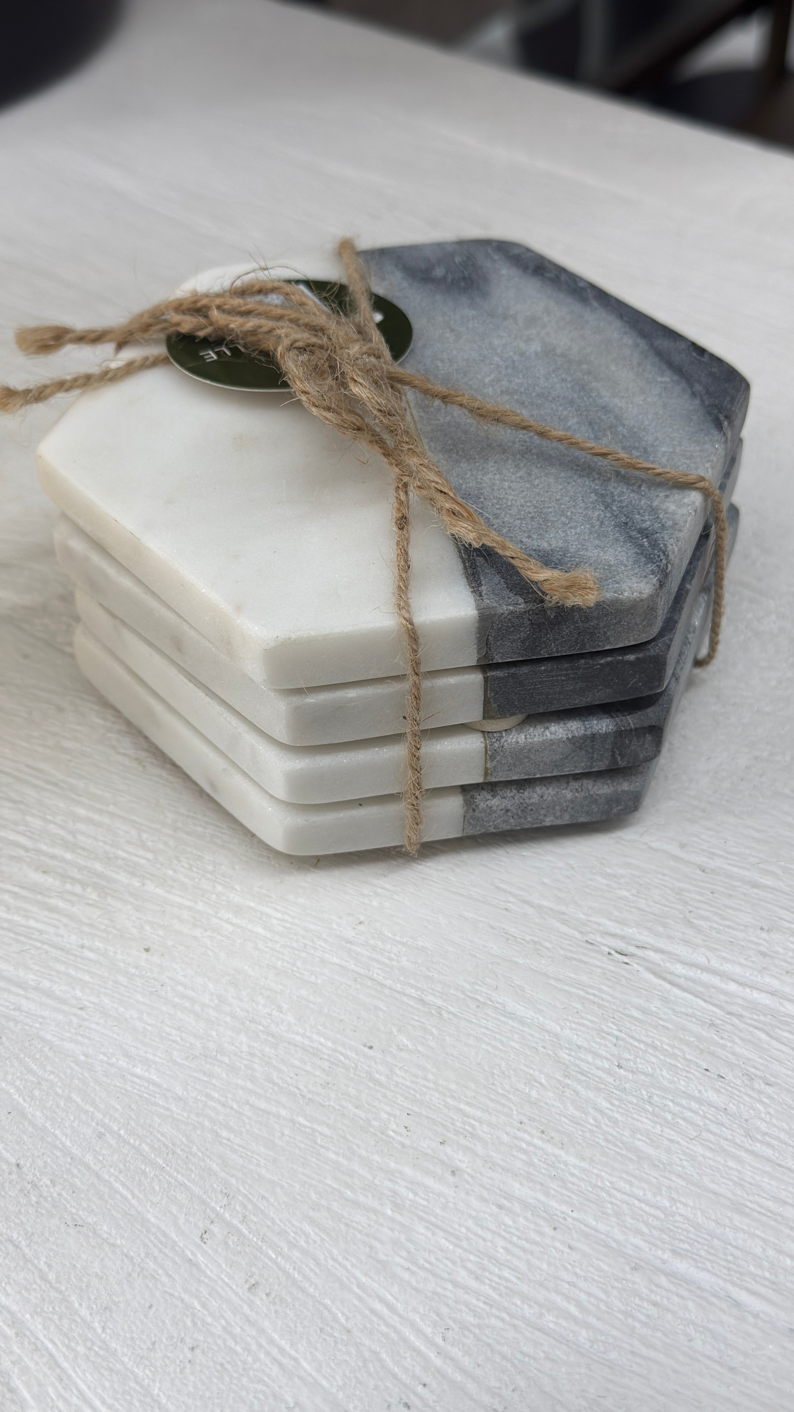 Marble Coaster (Set of 4) Hexagon Grey & White