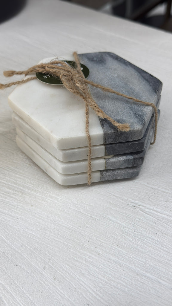 Marble Coaster (Set of 4) Hexagon Grey & White