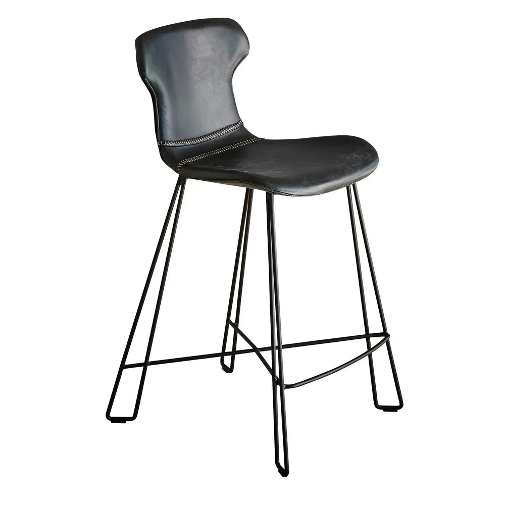 Yonkers Kitchen Counter Stool Slate Black on Black Waxed Leather