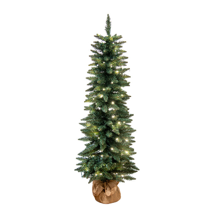 Green LED Pine Tree in Burlap Base 120cm 100 Lights