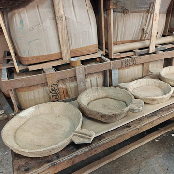 Handcrafted antique wooden plates set decorative chapati plates rustic boho home styling