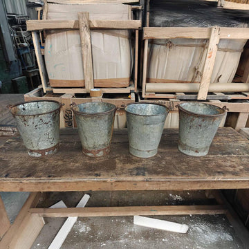 Small antique wooden iron flower bucket rustic home decor decorative vase vintage industrial planter