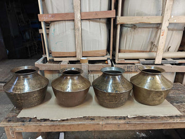 Handcrafted brass pot medium vintage decorative vessel rustic home styling