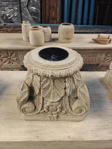 Antique wooden candle holder A rustic home decor handcrafted wooden candle stand unique decorative piece