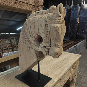 Boho rustic wooden horse sculpture antique style home decor display piece