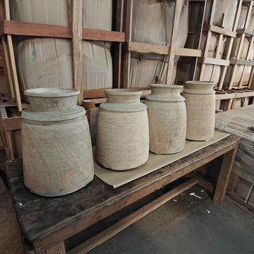 Large white wooden pot antique rustic home decor decorative vessel unique one-of-a-kind piece