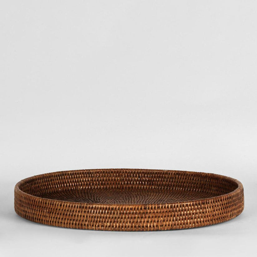 Oval rattan serving tray antique brown Paume handcrafted tray for home use