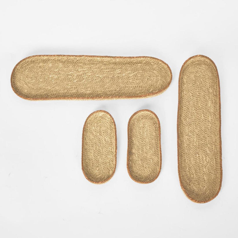 Natural red seagrass trays set of 4 Kasuri decorative serving tray collection