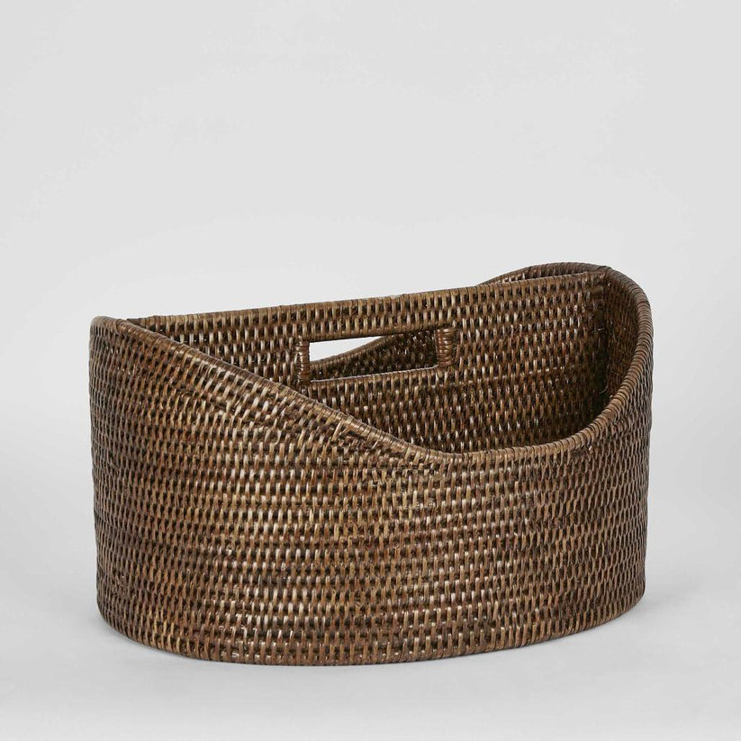 Handwoven antique brown rattan magazine holder Paume stylish home storage solution