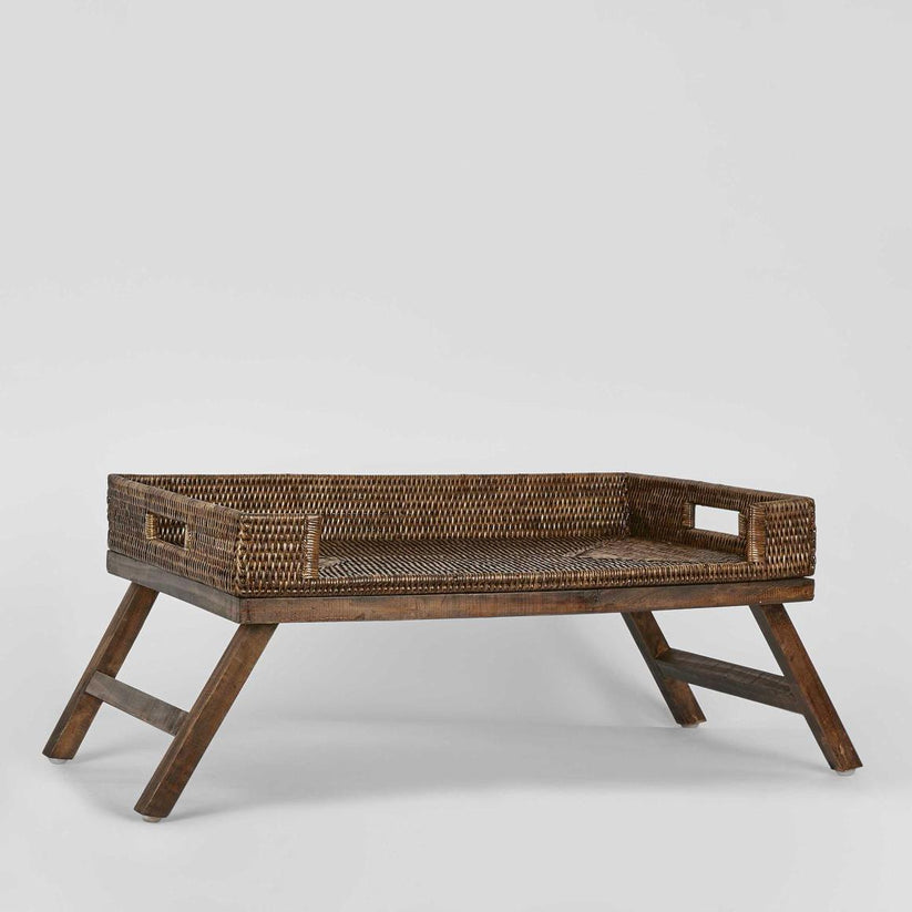 Natural rattan breakfast tray Paume serving tray with foldable legs for bed and sofa