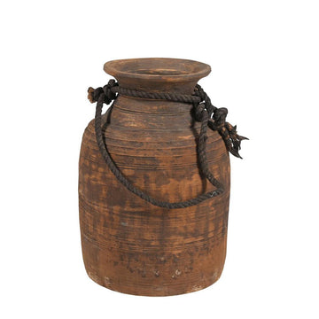 Small wooden pot with rope antique rustic home decor handcrafted wooden decorative vessel unique mini accent piece