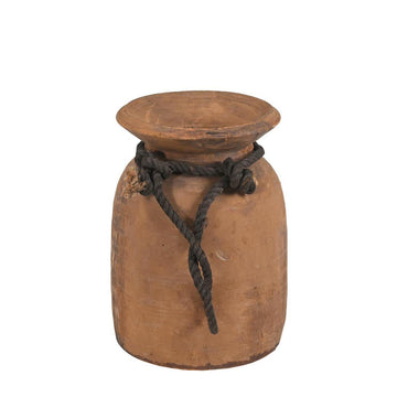 Large wooden pot with rope antique rustic home decor handcrafted wooden floor vase decorative vessel