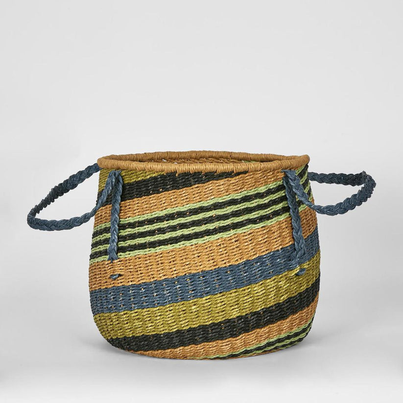 Imani handwoven paper rope storage basket green multi eco friendly home organiser