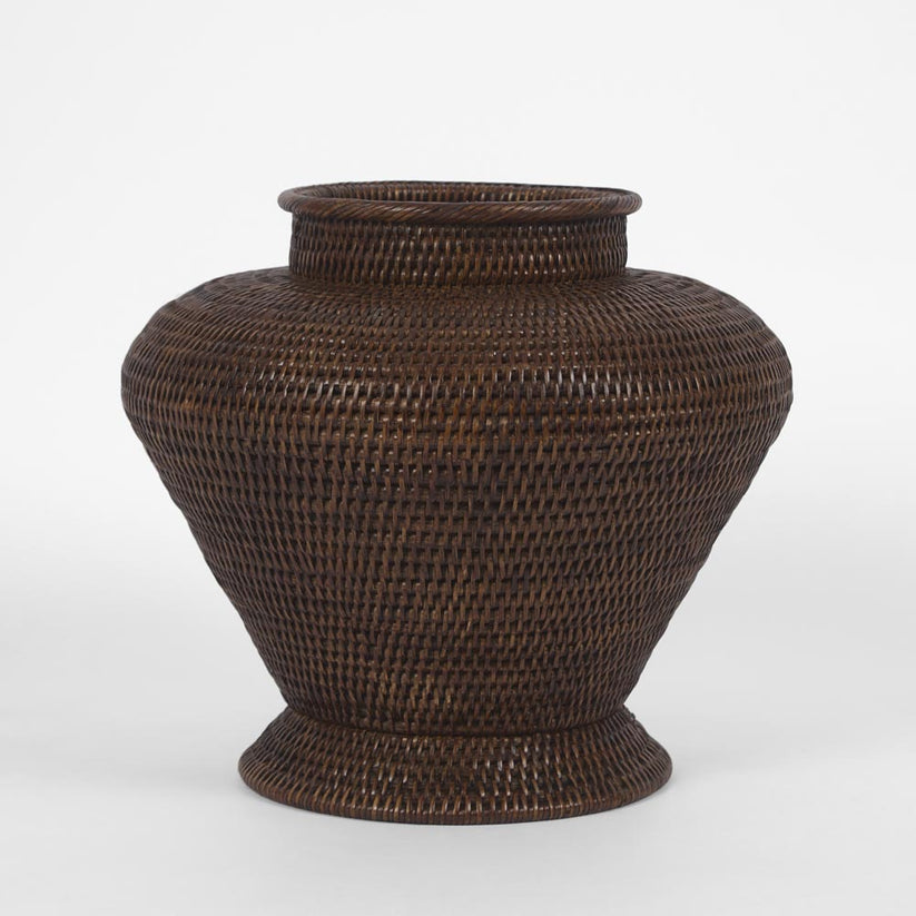 Antique brown woven rattan urn vase large decorative home styling piece