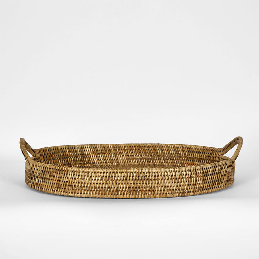 Paume rattan serving tray oval natural woven tray for breakfast and drinks