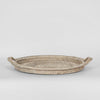 White wash rattan serving tray Paume round woven tray with handles