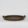 Antique brown rattan serving tray round woven tray with handles for home use