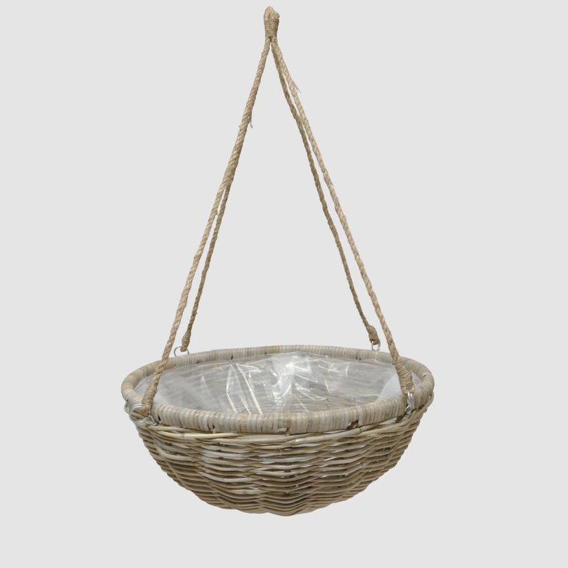 Rattan hanging plant basket small size with triple chain and hook