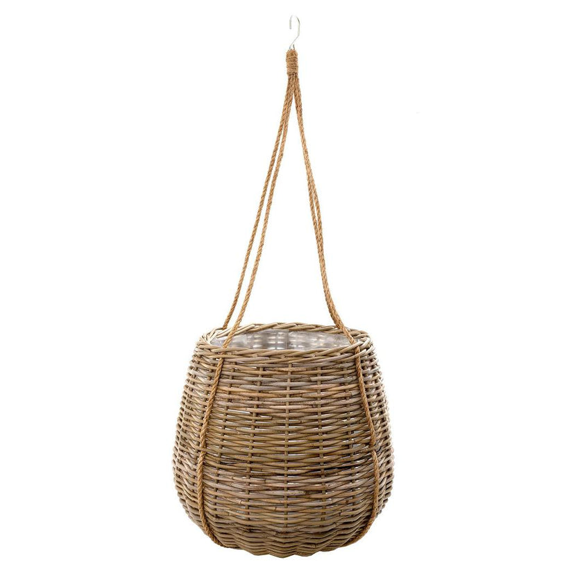 Large Cancun hanging basket cane planter for indoor plants and statement greenery display