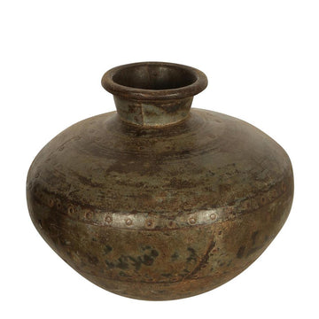 Antique Jaipur iron pot rustic home decor vintage Indian metal vase unique one-of-a-kind piece