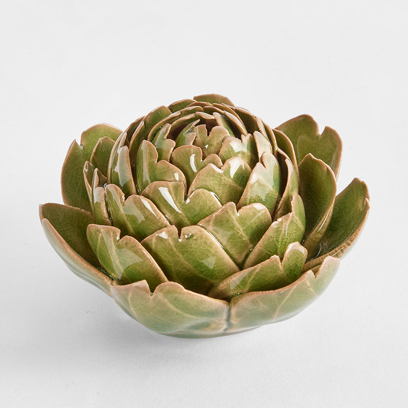 Glazed ceramic artichoke head large ornament for kitchen and living room styling