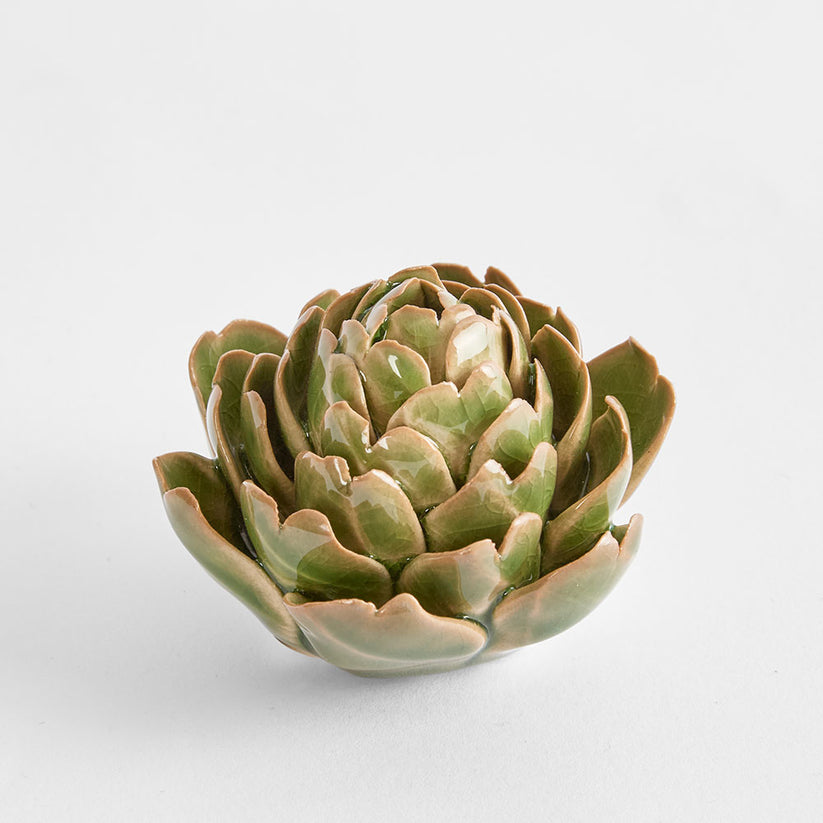 Italian inspired ceramic artichoke figurine with rich glazed finish tabletop accent