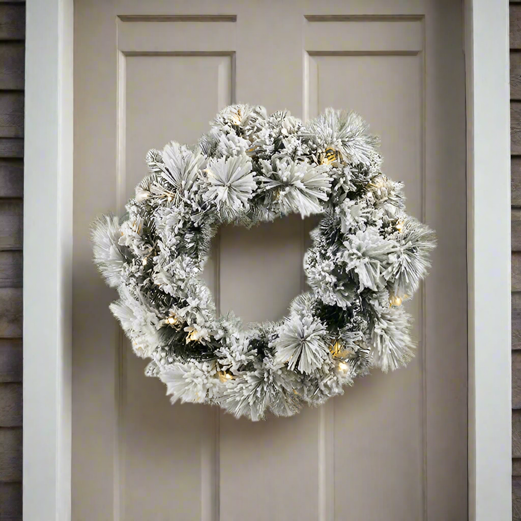 Flocked Snow Wreath w 30 Lights 46cm