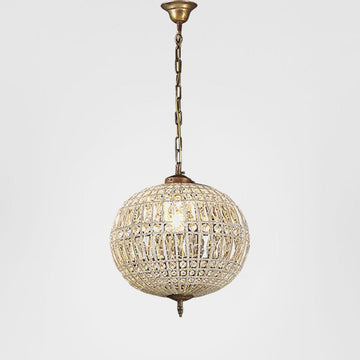 Palermo Small round crystal chandelier pendant light with brass frame and carved glass tiles in vintage French Versailles style for compact elegant interiors