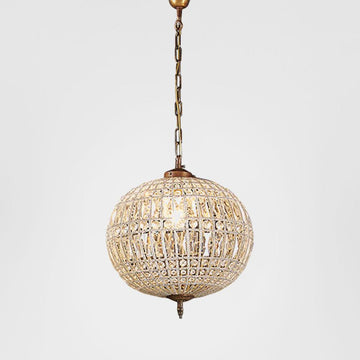 Palermo Medium round crystal chandelier pendant light with brass frame and carved glass tiles in vintage French Versailles style for elegant dining and living interiors
