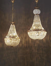 Empire Small antique brass chandelier with hand-cut beveled crystal glass and vintage patina finish for elegant compact interiors and classic décor spaces