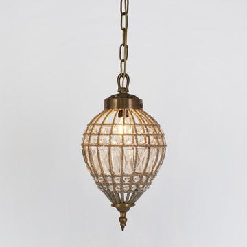 St Loren crystal chandelier pendant light with hand-cut beveled glass and antique patina brass finish in French vintage Versailles style