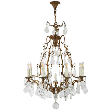 Linoges 8-light chandelier with brass frame, crystal detailing, and French-inspired Baroque design for elegant dining and living spaces
