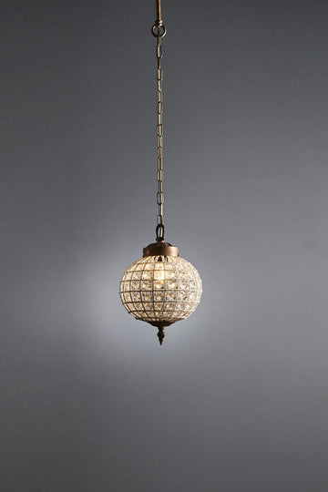 Palermo round crystal chandelier pendant light with brass frame and carved glass tiles in vintage French Versailles style for elegant dining and living rooms