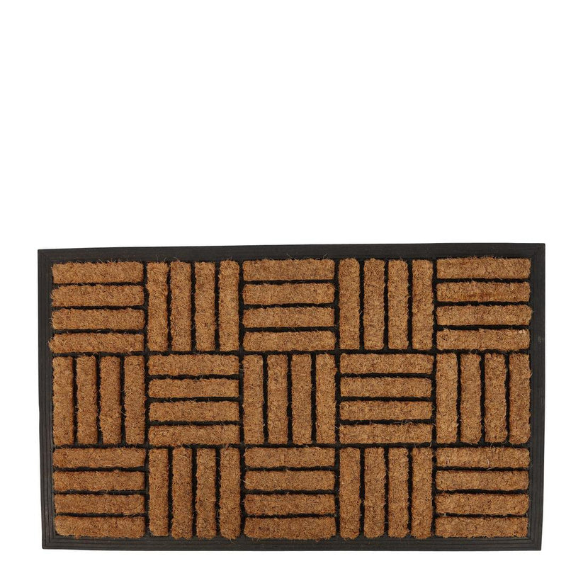 Durable coir door mat for outdoor and indoor use, designed to remove dirt and debris from shoes, eco-friendly and easy to clean.