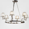 Traditional 6-arm chandelier in antique silver with handcrafted glass shades for entryways and dining rooms