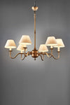 Prescot 6-arm antique brass chandelier with solid brass frame and adjustable height for classic dining rooms and traditional interiors