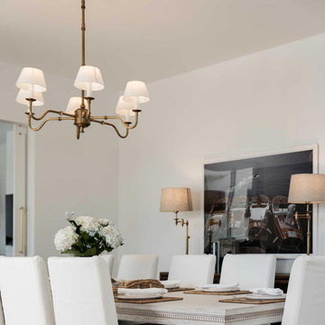 Classic Prescot chandelier in dark bronze finish with 6 arms and adjustable height for traditional home interiors