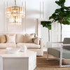 Fenton two-tier chandelier with textured clear crystals and brass-finished iron frame for luxury living rooms and commercial interiors