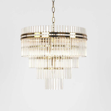 Infinity chandelier in brass finish with handcrafted glass elements for sophisticated interior lighting