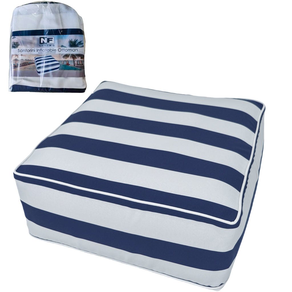 Outdoor Inflatable Ottoman Navy & White Stripe